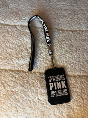 PINK Victoria's Secret Black Wristlet Phone Case with Branded Lanyard